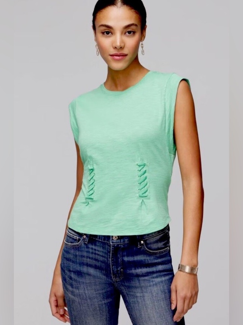 White House Black Market Jade Lace-Up Peplum Top XS